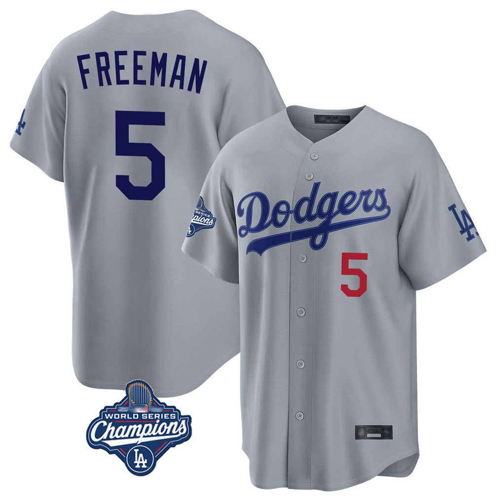 Los Angeles Dodgers #5 Freddie Freeman Player Gray AmberGomez World Series Meet Game Home Stitched Jerseys