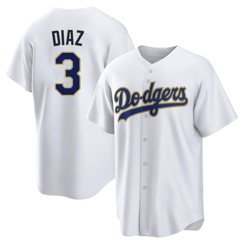 Los Angeles Dodgers #3 Edwin D¨ªaz Player Gold White AmberGomez 2026 Collection Stadium Game Stitched Jerseys