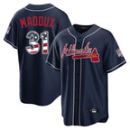 Atlanta Braves #31 Greg Maddux Player Navy AmberGomez USA 250 Fourth Of July Limited Home Game Stitched Jerseys