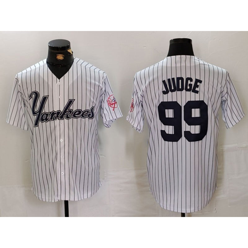 New York Yankees #99 Aaron Judge White AmberGomez Pinstripe Fashion Cool Base Jersey 3