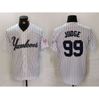 New York Yankees #99 Aaron Judge White AmberGomez Pinstripe Fashion Cool Base Jersey 3