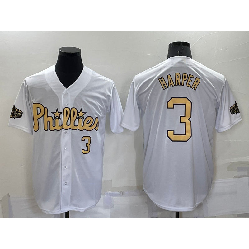 Philadelphia Phillies #3 Bryce Harper Number White AmberGomez 2022 All Star Stitched Cool Base Jersey