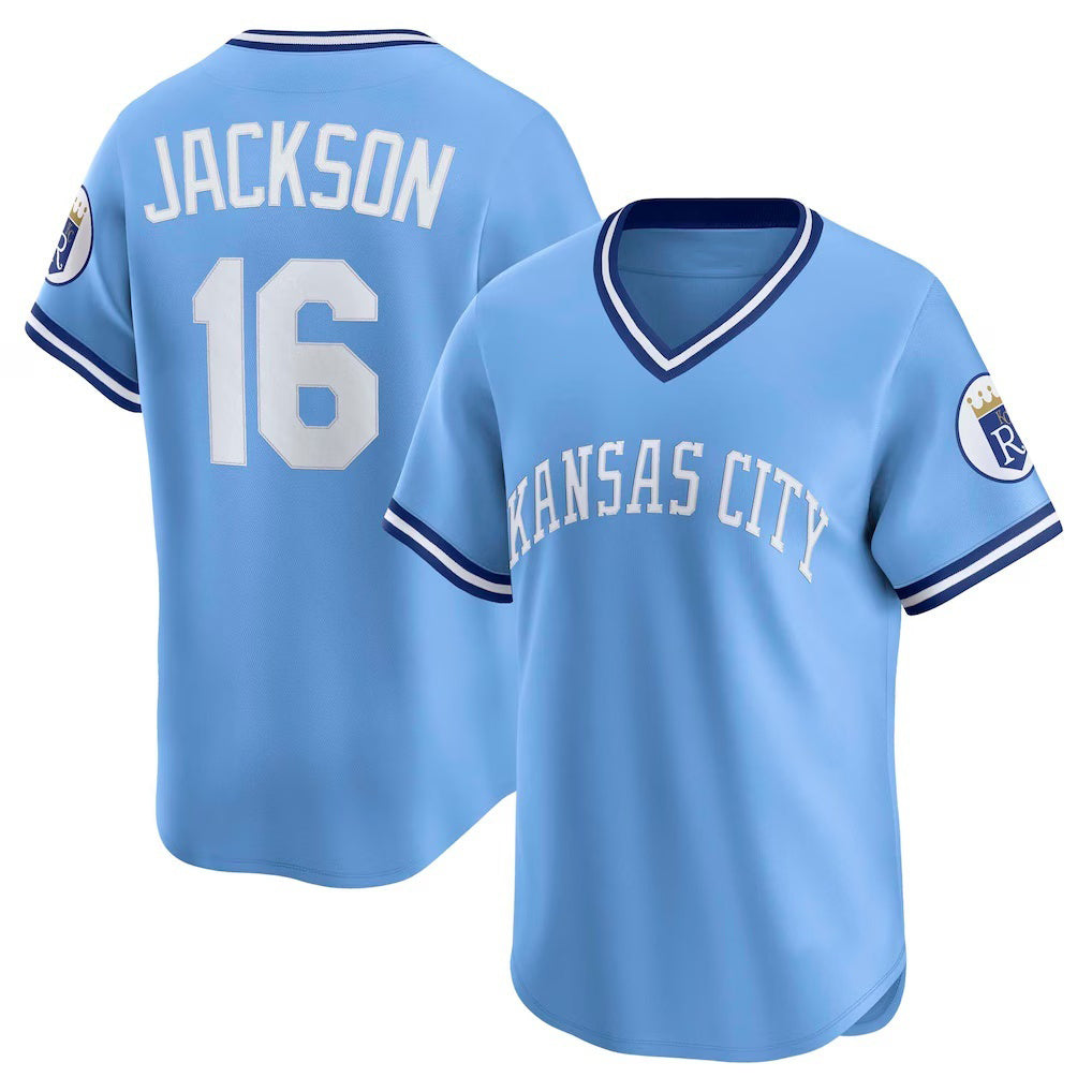 Kansas City Royals #16 Bo Jackson Light Blue AmberGomez Throwback Cooperstown Collection Limited Jersey