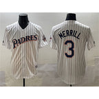 San Diego Padres #3 Jackson Merrill White AmberGomez Throwback With Patch Cool Base Stitched Jersey