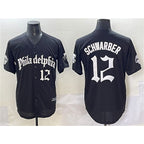 Philadelphia Phillies #12 Kyle Schwarber Black AmberGomez Gothic Vapor Limited Stitched Jersey