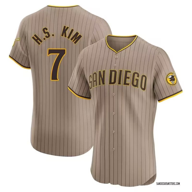 San Diego Padres #7 Ha Seong Kim White AmberGomez Stitched Cool Base Brown Jersey
