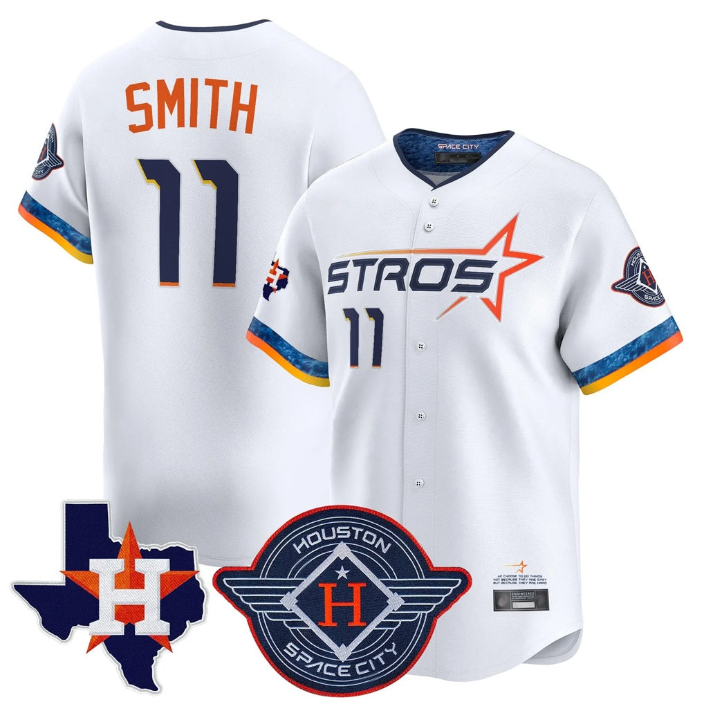 Houston Astros #11 Cam Smith Player White AmberGomez City Connect Texas Patch Vapor Premier Limited Home Stitched Jerseys