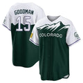 Colorado Rockies #15 Hunter Goodman Player Green AmberGomez City Connect Home Game Stitched Jerseys