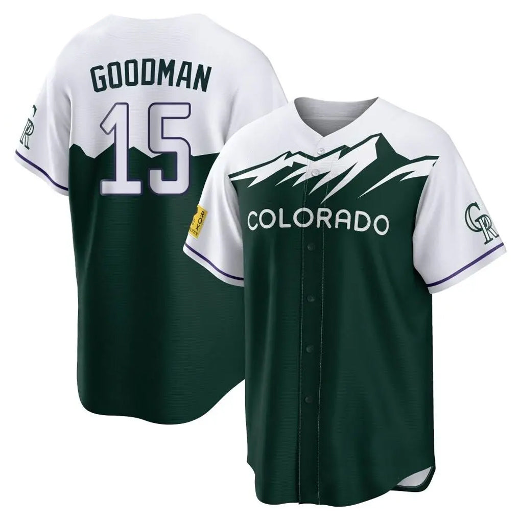 Colorado Rockies #15 Hunter Goodman Player Green AmberGomez City Connect Home Game Stitched Jerseys
