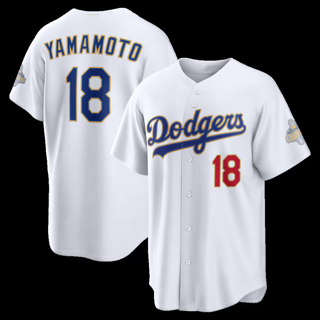Los Angeles Dodgers #18 Yoshinobu Yamamoto White AmberGomez 2026 Gold Collection Stadium Jersey