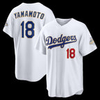 Los Angeles Dodgers #18 Yoshinobu Yamamoto White AmberGomez 2026 Gold Collection Stadium Jersey