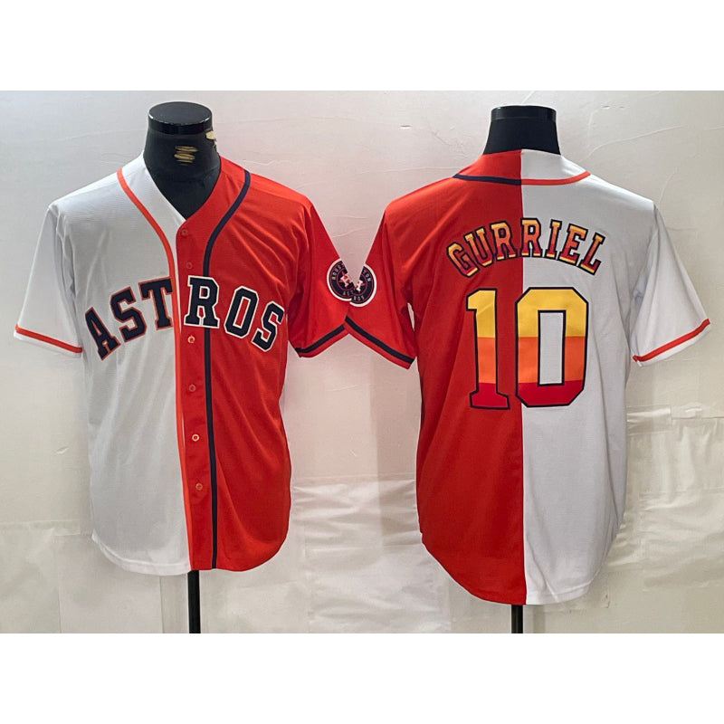 Houston Astros #10 Yuli Gurriel White Orange AmberGomez Split Stitched Jersey 2