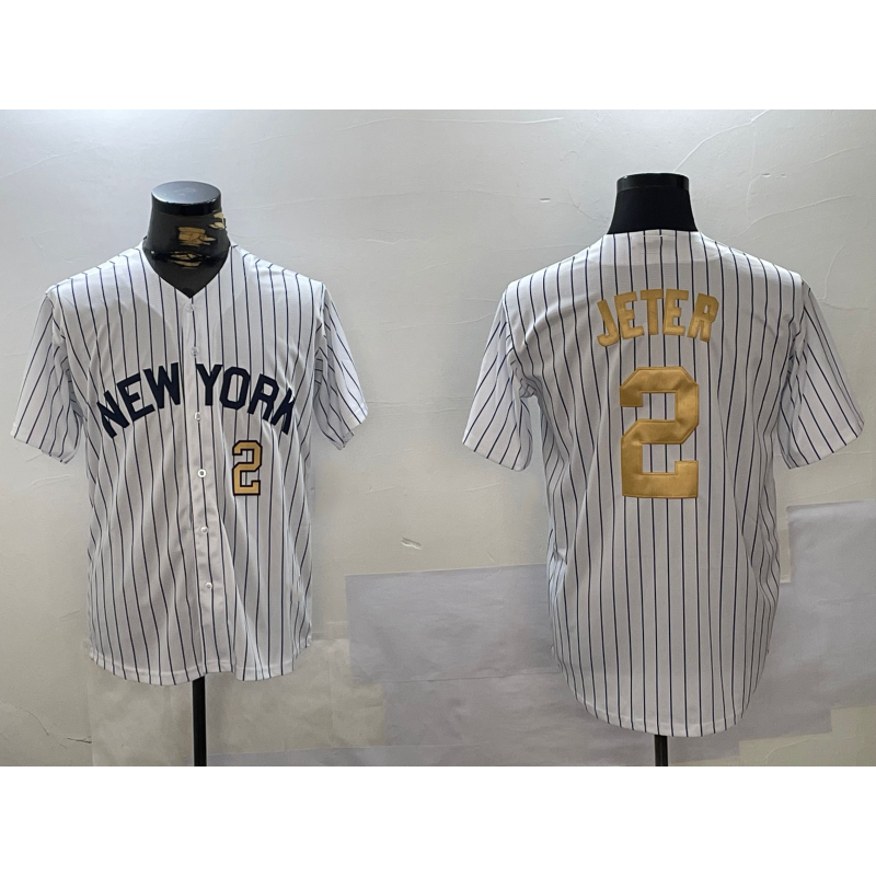 New York Yankees #2 Derek Jeter White AmberGomez Pinstripe Fashion Cool Base Jerseys