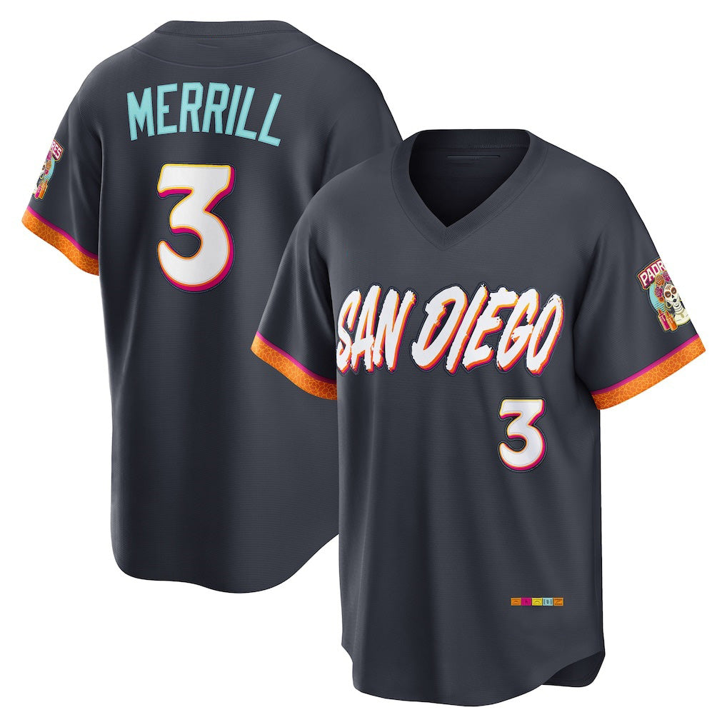 San Diego Padres #3 Jackson Merrill Obsidian AmberGomez 2026 City Connect Stadium Jersey