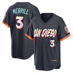 San Diego Padres #3 Jackson Merrill Obsidian AmberGomez 2026 City Connect Stadium Jersey