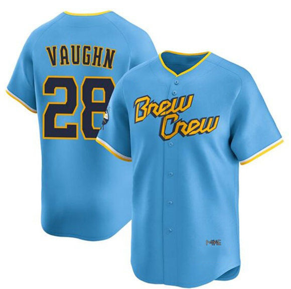 Milwaukee Brewers #28 Andrew Vaughn Powder Blue AmberGomez City Connect Limited Stitched Jersey