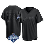 Los Angeles Dodgers #34 Fernando Valenzuela Player Black AmberGomez World Series Meet Pitch Fashion T-shirt Stitched Jerseys