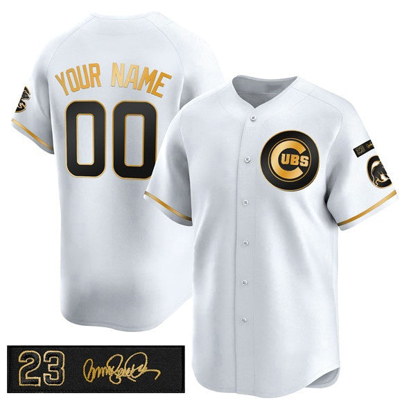 Custom Chicago Cubs Active Player White Gold AmberGomez 'Ryne Sandberg Tribute' Vapor Limited V3 Stitched Jersey