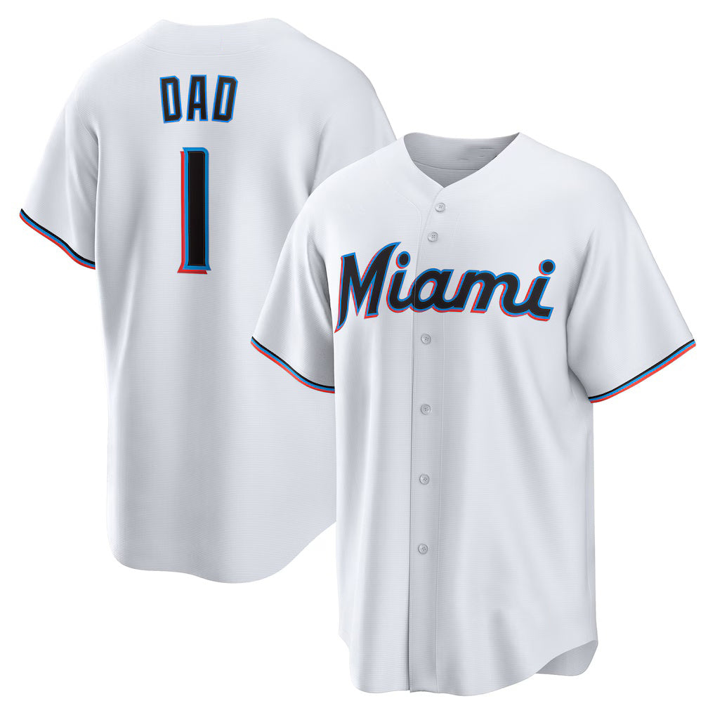 Miami Marlins #1 Dad White AmberGomez Home Replica Jersey