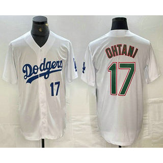 Los Angeles Dodgers #17 Shohei Ohtani Number White Green AmberGomez Stitched Cool Base Jerseys