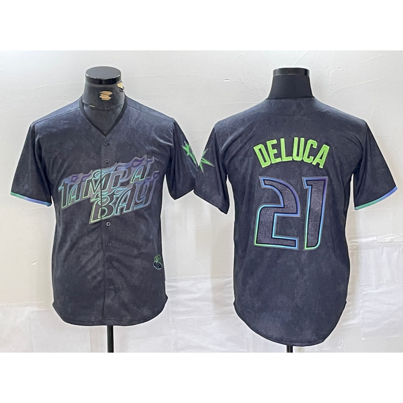 Tampa Bay Rays #21 Jonny DeLuca Charcoal AmberGomez 2024 City Connect Limited Stitched Jersey 2