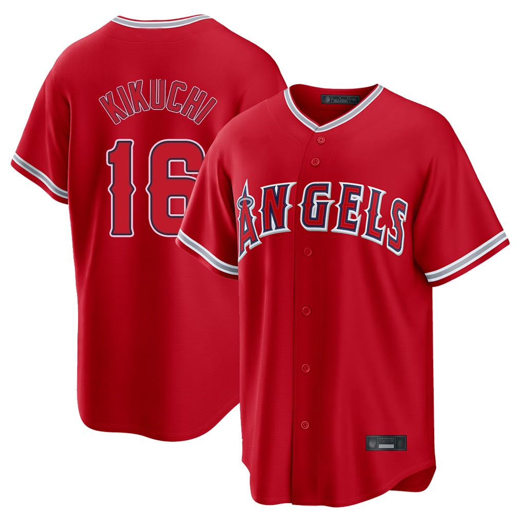Los Angeles Angels #16 Yusei Kikuchi Player Red AmberGomez Home Game Stitched Jerseys