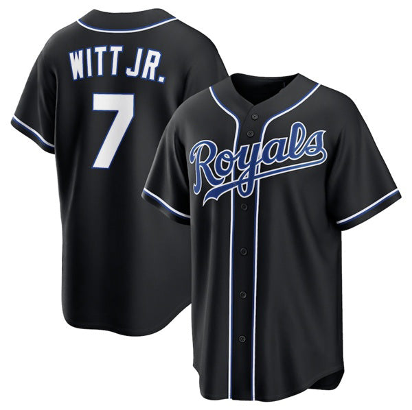 Kansas City Royals #7 Bobby Witt Jr. Black AmberGomez Out Stitched Jersey