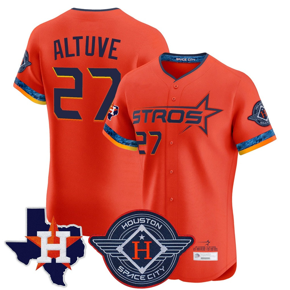 Houston Astros #27 Jose Altuve Player Orange AmberGomez City Connect Texas Patch Vapor Premier Limited Elite Home Stitched Jerseys