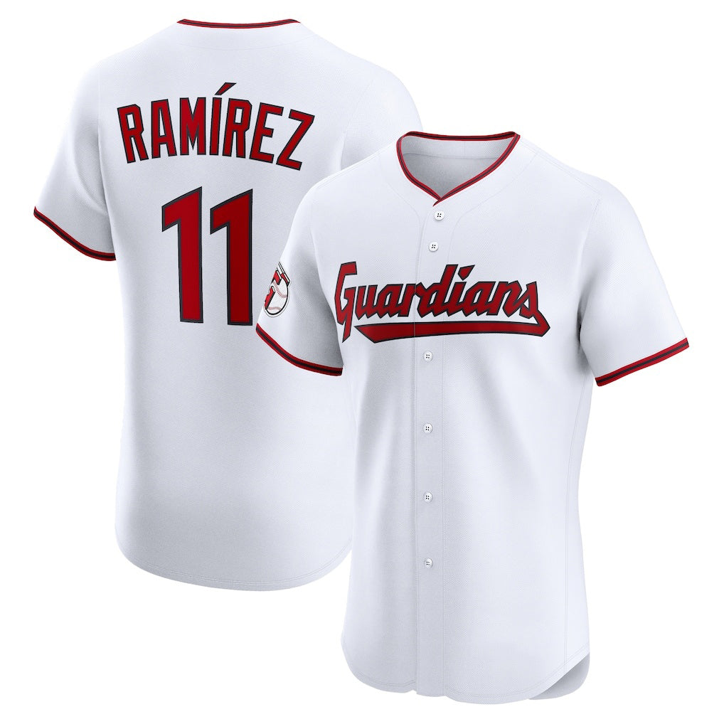 Cleveland Guardians #11 Jos¨¦ Ram¨ªrez White AmberGomez Home Elite Jersey