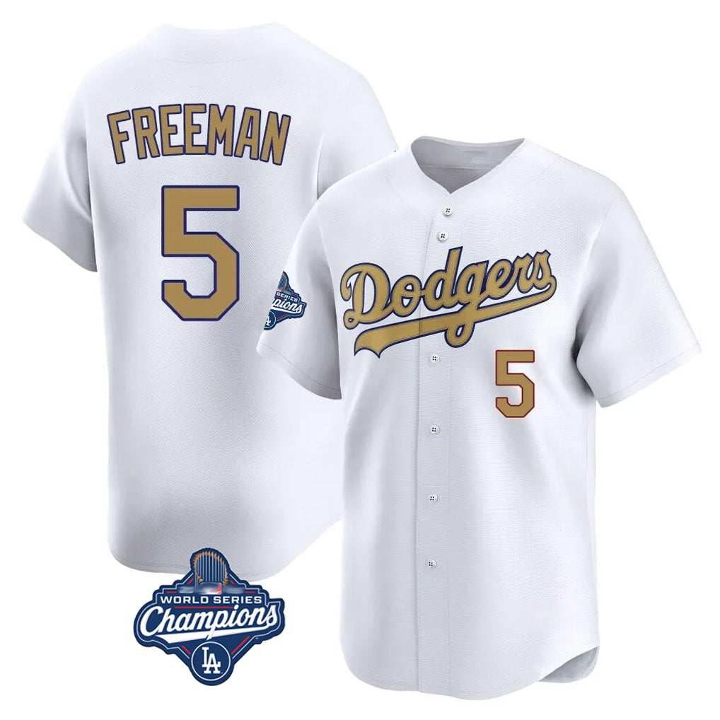 Los Angeles Dodgers #5 Freddie Freeman Player White AmberGomez Gold World Series Meet Collection Limited Home Stitched Jerseys
