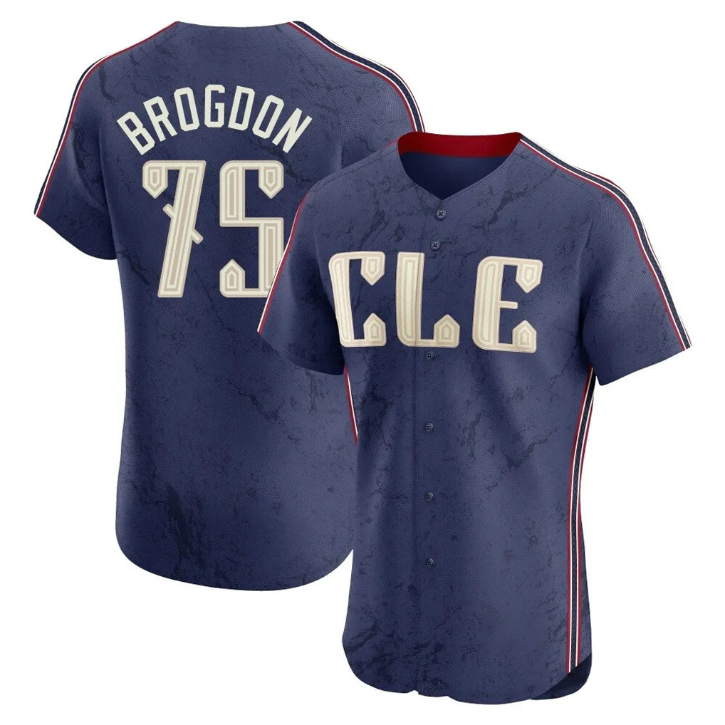 Cleveland Guardians #75 Connor Brogdon Player Navy AmberGomez City Connect Limited Elite Home Stitched Jerseys
