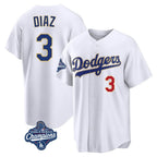 Los Angeles Dodgers #3 Edwin D¨ªaz Player Gold White AmberGomez World Series Meet 2026 Collection Stadium Limited Stitched Jerseys