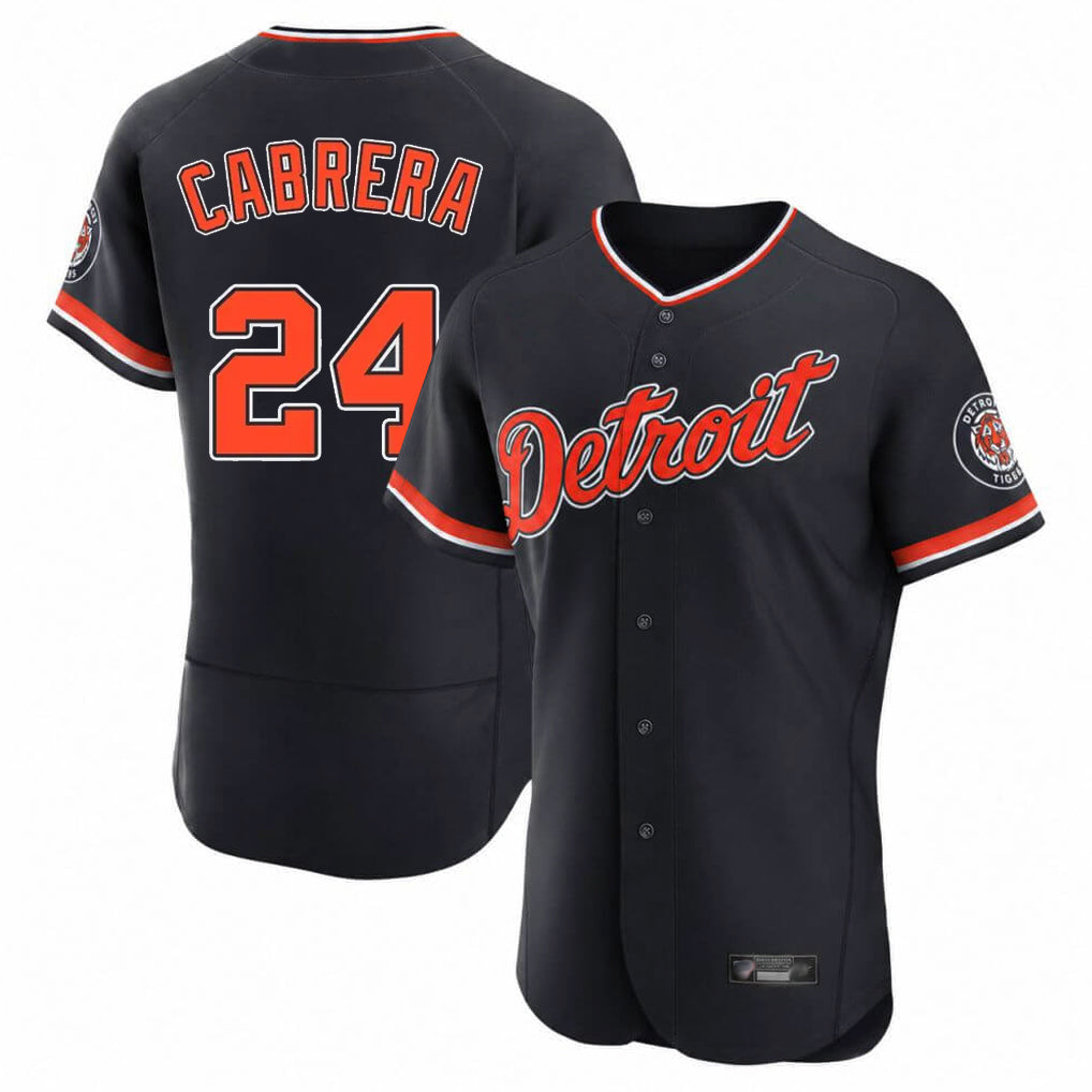 Detroit Tigers #24 Miguel Cabrera Player Navy AmberGomez Limited Elite Home Game Stitched Jerseys