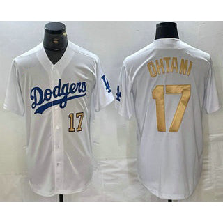 Los Angeles Dodgers #17 Shohei Ohtani Number White Gold AmberGomez Stitched Cool Base Jerseys