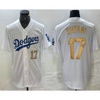 Los Angeles Dodgers #17 Shohei Ohtani Number White Gold AmberGomez Stitched Cool Base Jerseys