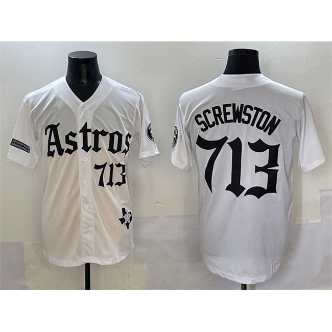 Houston Astros #713 DJ Screwston White AmberGomez Gothic 'Houston Born Barrio Raised' Limited Stitched Jersey