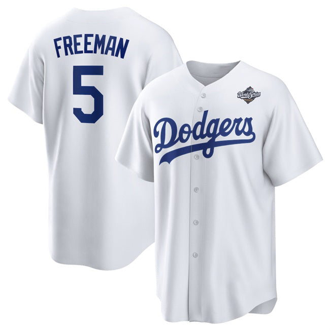 Los Angeles Dodgers #5 Freddie Freeman White AmberGomez 2025 World Series Home Cool Base Stitched Jersey