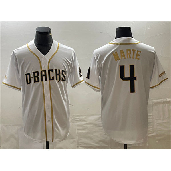 Arizona Diamondbacks #4 Ketel Marte White AmberGomez Gold Cool Base Stitched Jersey