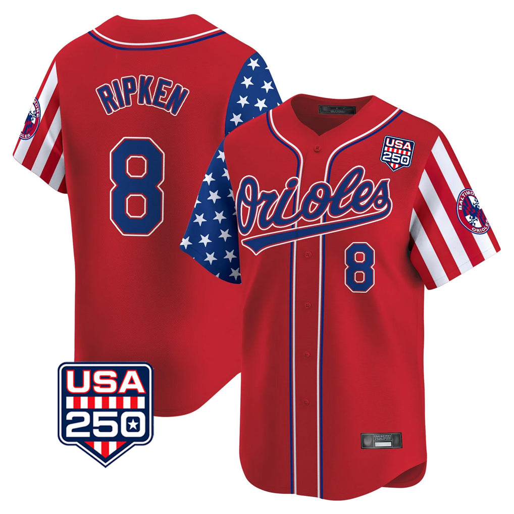 Baltimore Orioles #8 Cal Ripken Player Red AmberGomez USA 250 Independence Day Vapor Premier Limited Home Game Stitched Jerseys