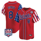 Baltimore Orioles #8 Cal Ripken Player Red AmberGomez USA 250 Independence Day Vapor Premier Limited Home Game Stitched Jerseys