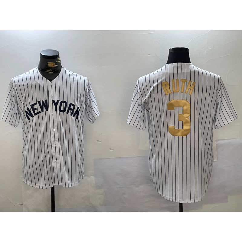 New York Yankees #3 Babe Ruth White AmberGomez Pinstripe Fashion Cool Base Jersey 2