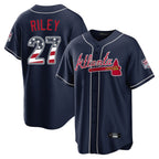 Atlanta Braves #27 Austin Riley Player Navy AmberGomez USA 250 Fourth Of July Limited Home Game Stitched Jerseys