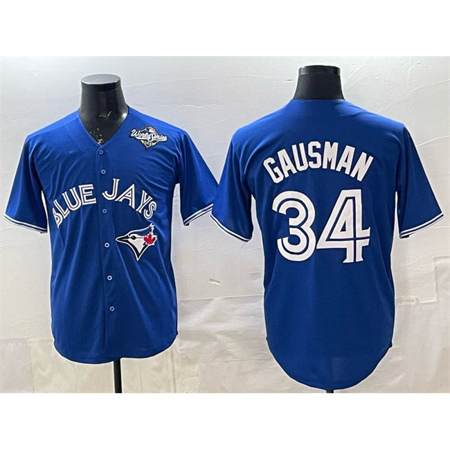 Toronto Blue Jays #34 Kevin Gausman Royal AmberGomez 2025 World Series Cool Base Stitched Jersey
