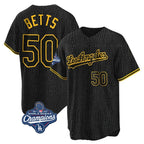 Los Angeles Dodgers #50 Mookie Betts Player Black Gold AmberGomez World Series Meet Limited Home Stitched Jerseys