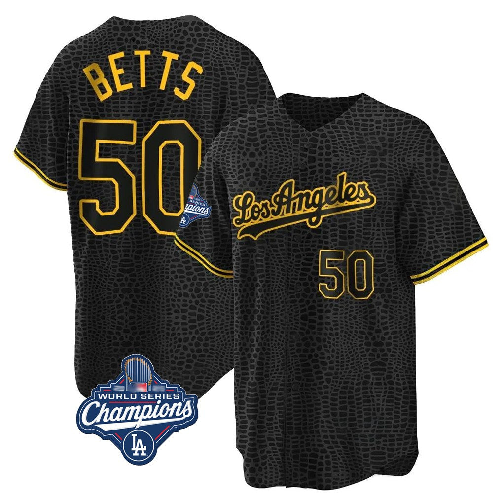 Los Angeles Dodgers #50 Mookie Betts Player Black Gold AmberGomez World Series Meet Limited Home Stitched Jerseys
