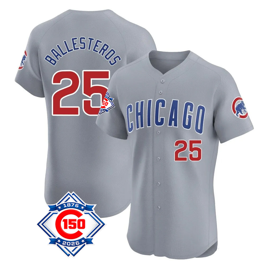 Chicago Cubs #25 Moises Ballesteros Player Gray AmberGomez Road 150th Anniversary Limited Elite Home Stitched Jerseys