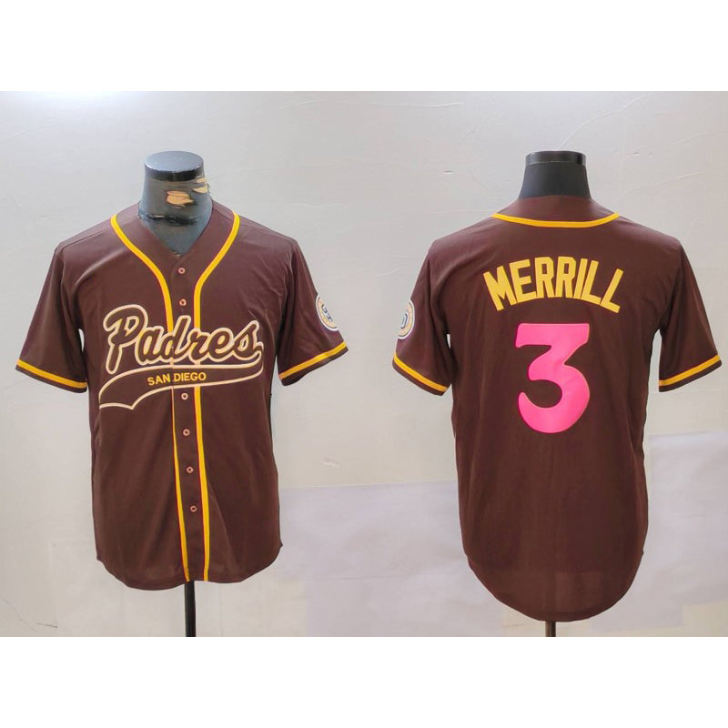 San Diego Padres #3 Jackson Merrill Brown AmberGomez Cool Base Stitched Jerseys