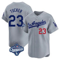 Los Angeles Dodgers #23 Kyle Tucker Player Gray AmberGomez World Series Meet Limited Home Stitched Jerseys