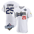 Los Angeles Dodgers #25 Tommy Edman Player Gold White AmberGomez World Series 2026 Collection Stadium Limited Elite Stitched Jerseys
