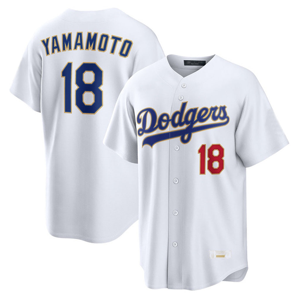 Los Angeles Dodgers #18 Yoshinobu Yamamoto Player Gold White AmberGomez 2026 Collection Stadium Limited Stitched Jerseys
